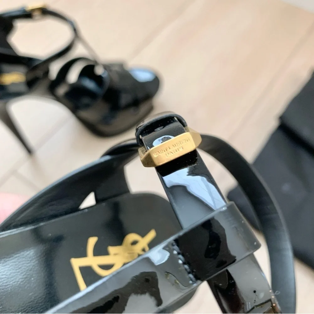 🌟 YSL Black Patent Leather Tribute 105 Platform Heeled Sandals High Heels 37 - Picture 7 of 12